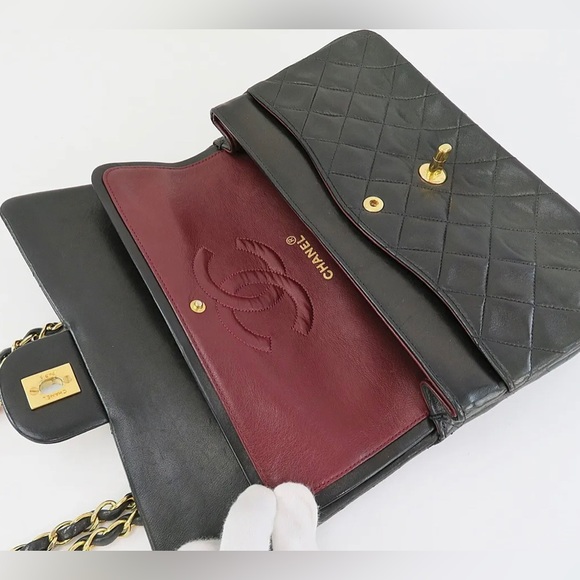 SOLD Auth CHANEL Double Flap Black Quilted Leather Gold Chain Shoulder Bag - Picture 6 of 13